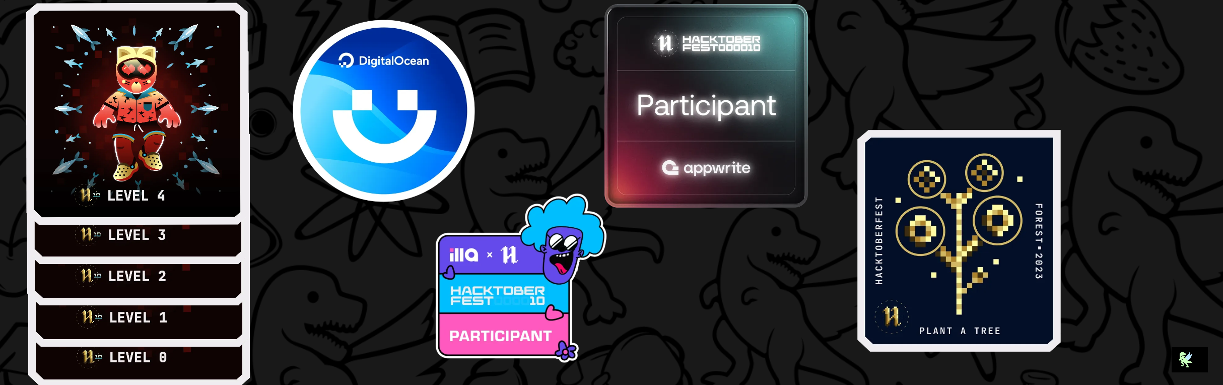 An image of @zayunsna's Holopin badges, which is a link to view their full Holopin profile