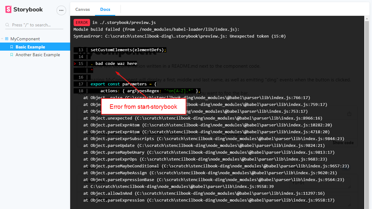 Storybook error inside Storybook