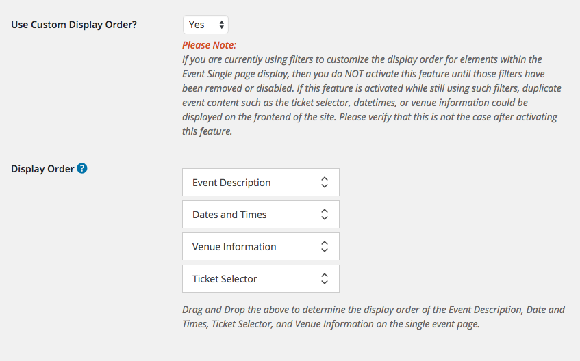 Custom Display Order setting