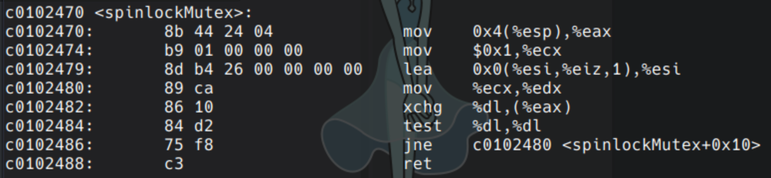 spinlockMutex decompiles to contain xchg and then test