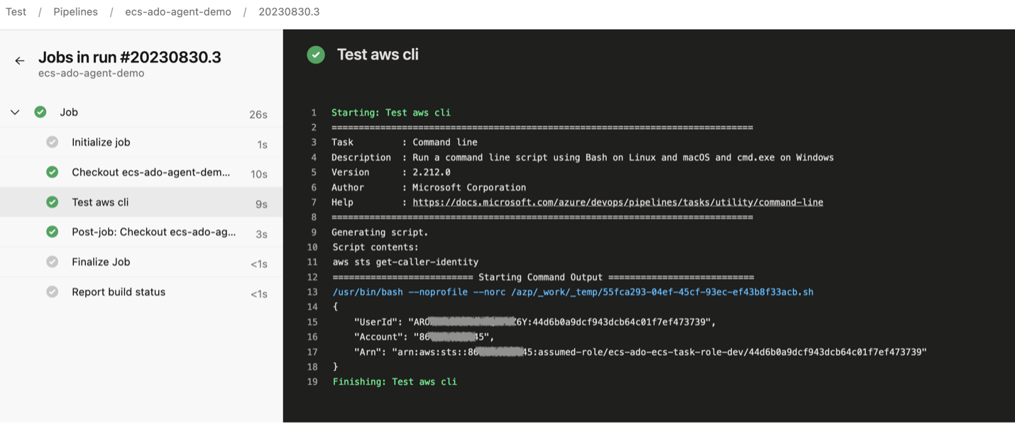 Figure 13: Screenshot indicating agent task running with configured IAM Role