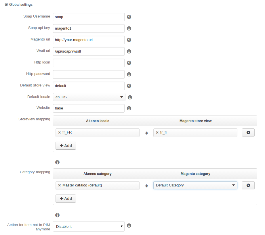 Magento connector configuration example