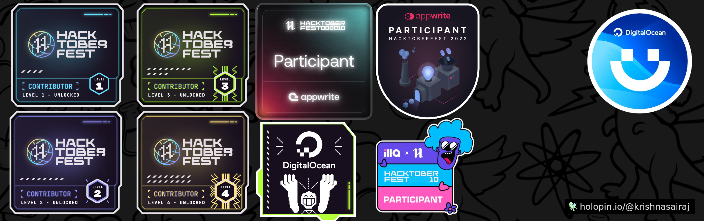 An image of @krishnasairaj's Holopin badges, which is a link to view their full Holopin profile