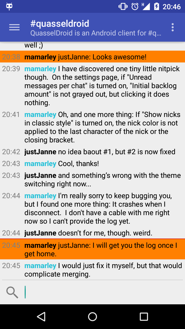 Screenshot of the main chat window