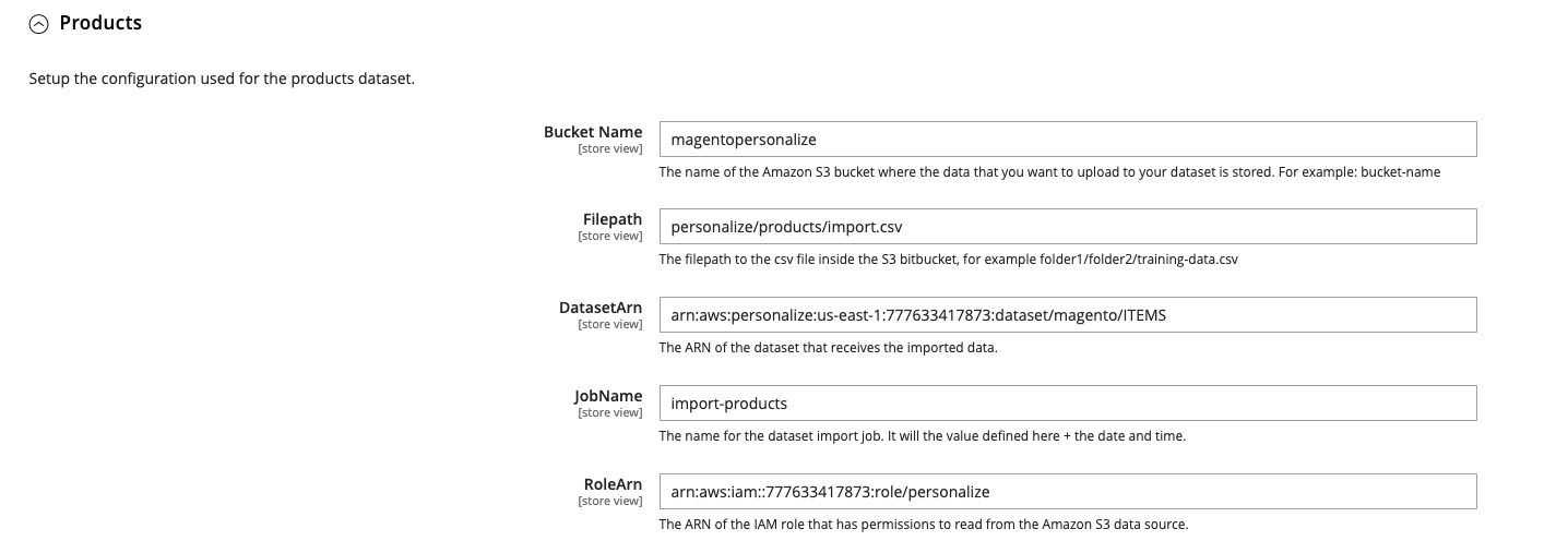 Products dataset