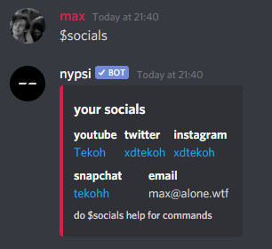 socials command