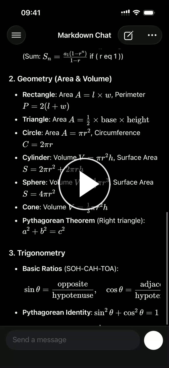 Play the screen recording: a streamed answer rendering on an iPhone