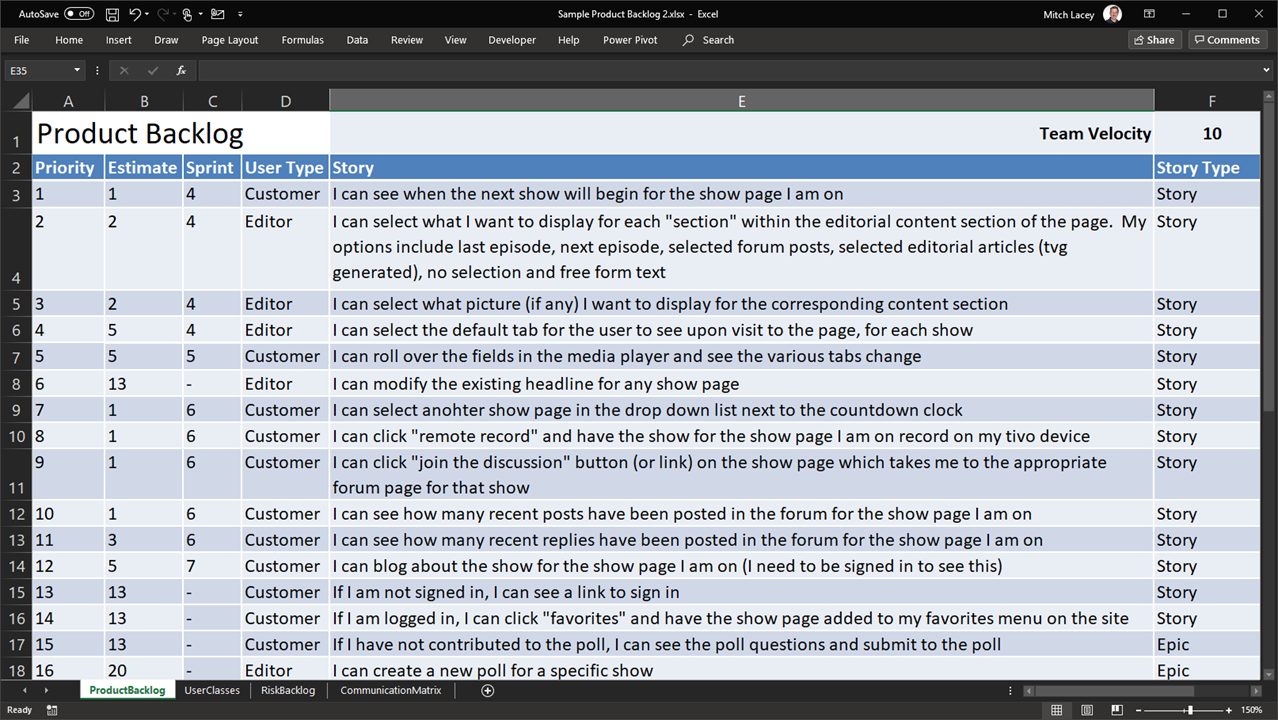 product backlog