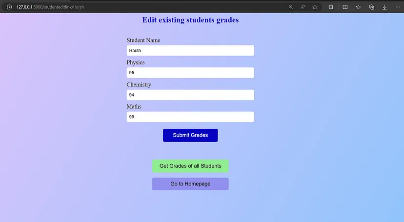 Web App: Editing Student details