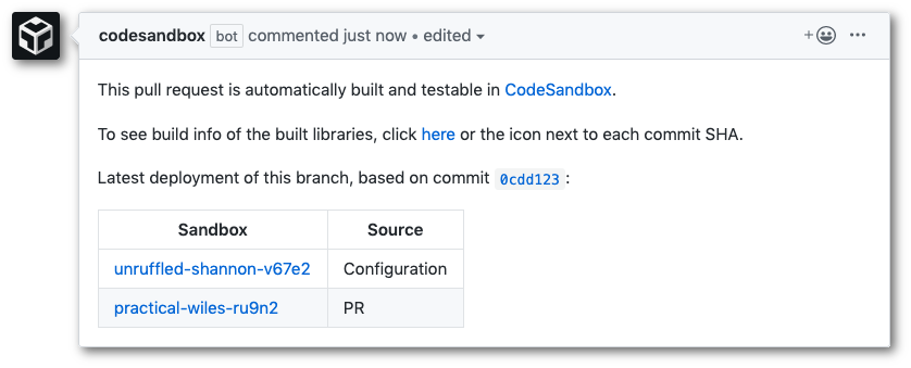 CodeSandbox CI bot