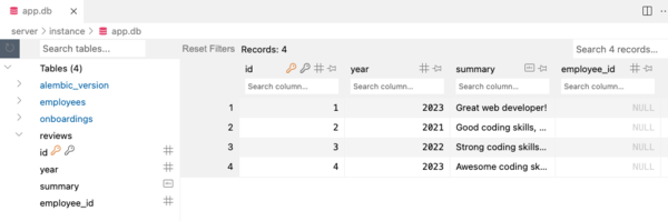 foreign key column added to reviews table