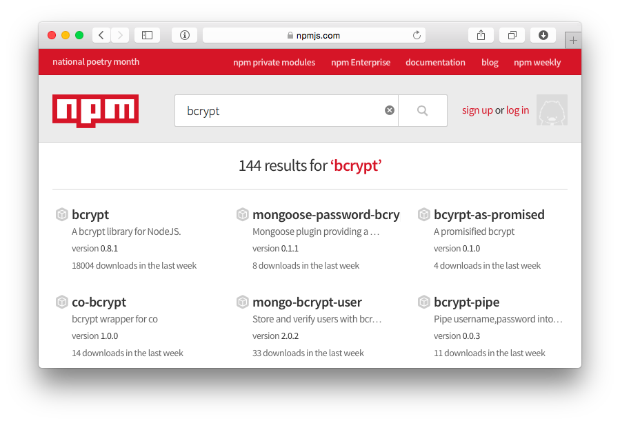 npm search bcrypt