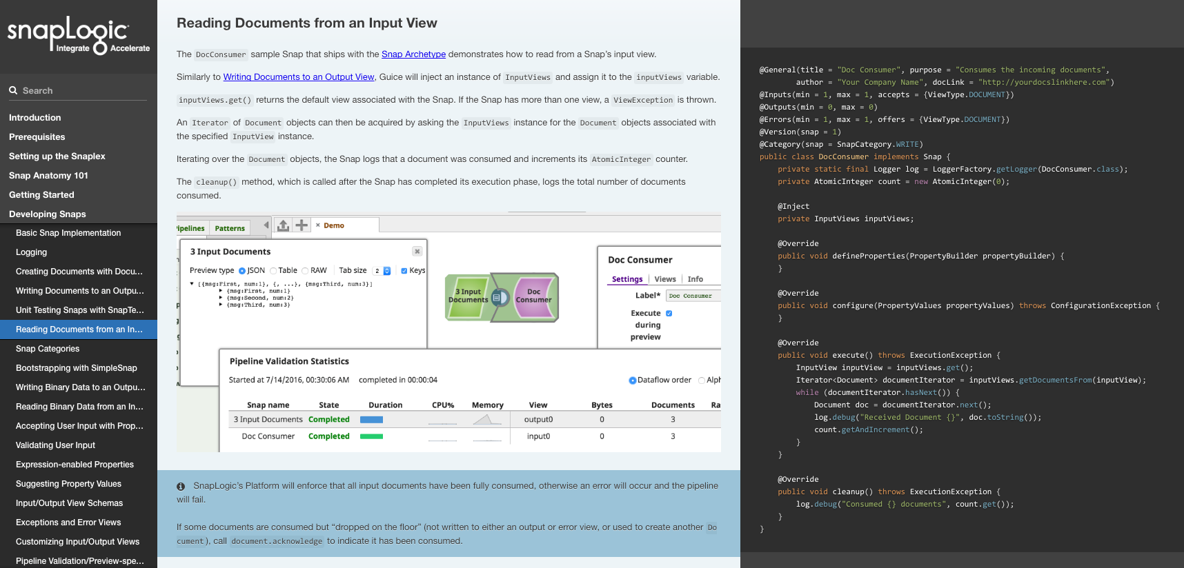 Screenshot of Snap Development Documentation