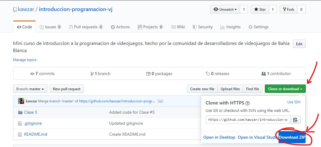 Descargar código de GitHub como .zip