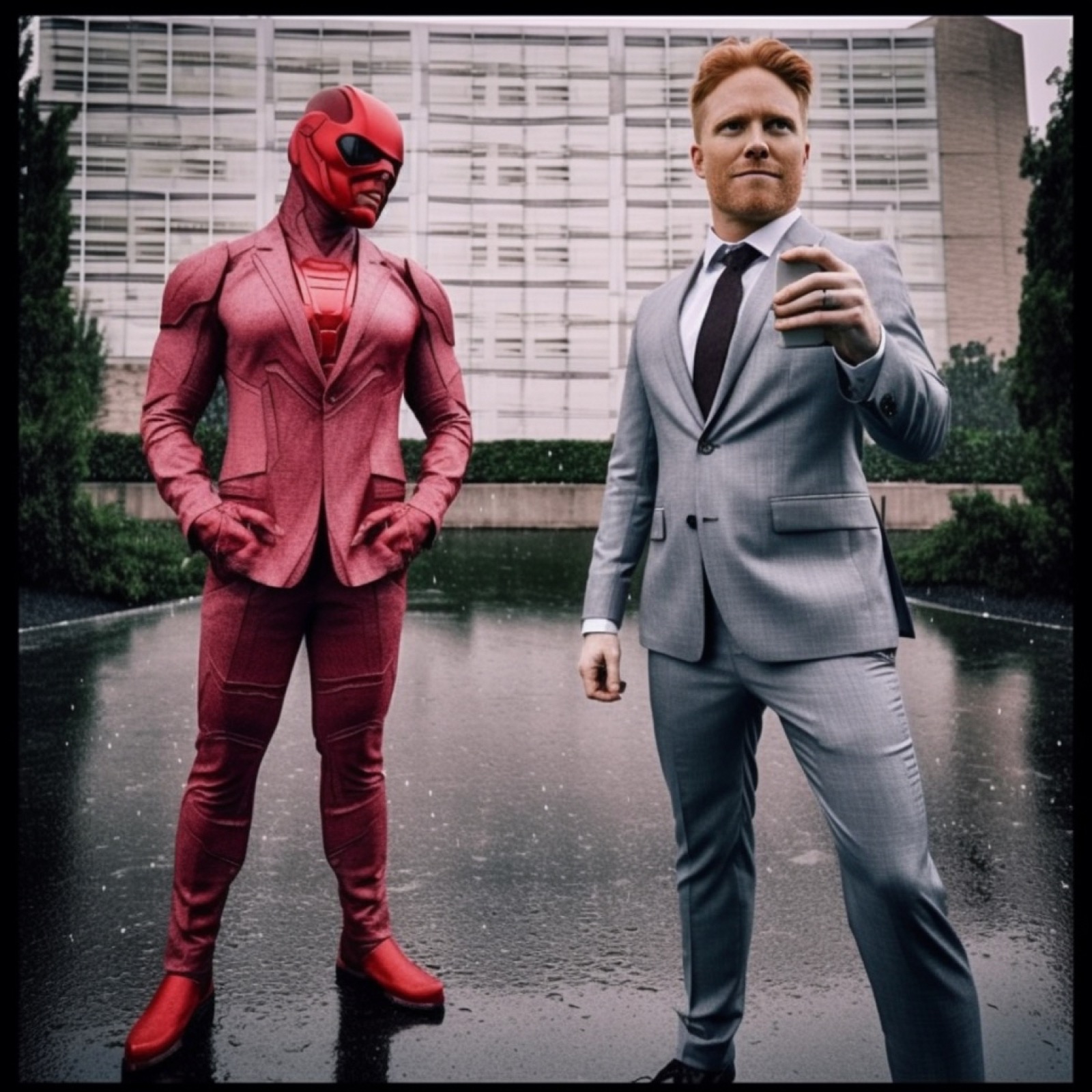 red hair guy grey suit horribly wrong midjourney v5
