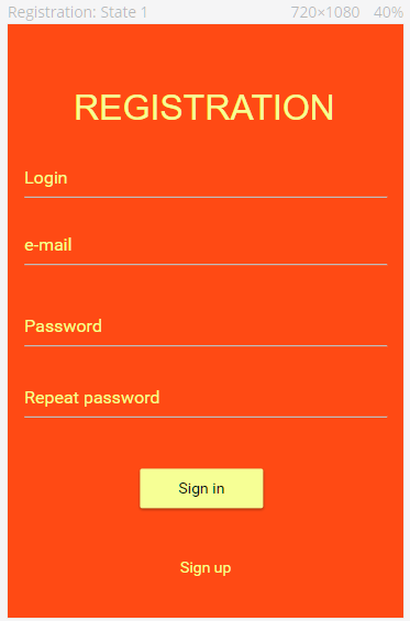 Registration screen