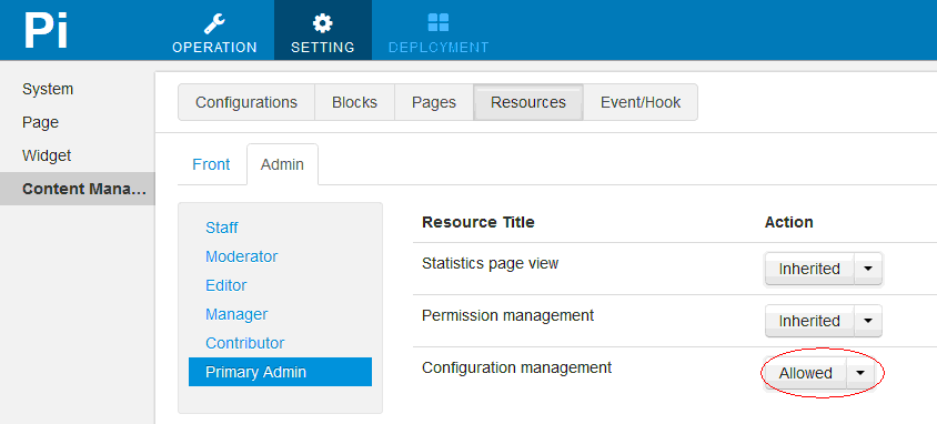 config module admin permission