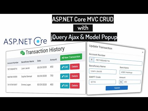 Video Tutorial for jQuery Ajax CRUD with ASP.NET Core MVC