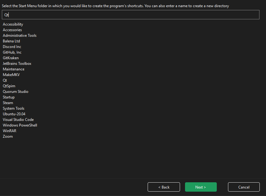 Setting Start Menu name (leave as Qt)