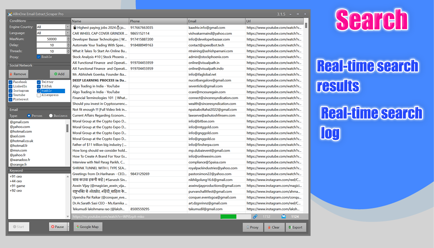 AllInOne Email Extract & Scraper Pro with Proxy-Email scraping tool php,Email list generator tool,email extract facebook,email extract linkedin,email extract youtube,email extract Pinterest