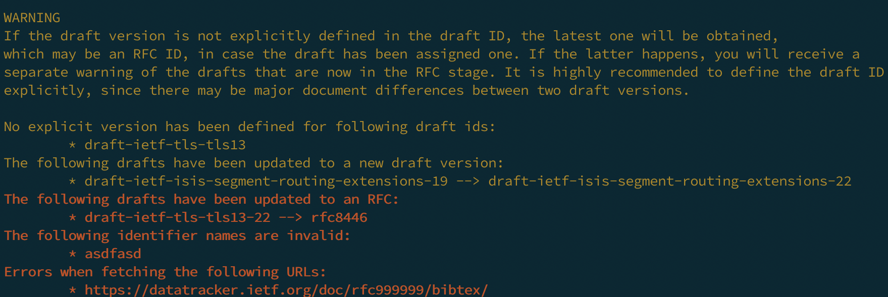 RFCBibTex Errors and Warnings Example