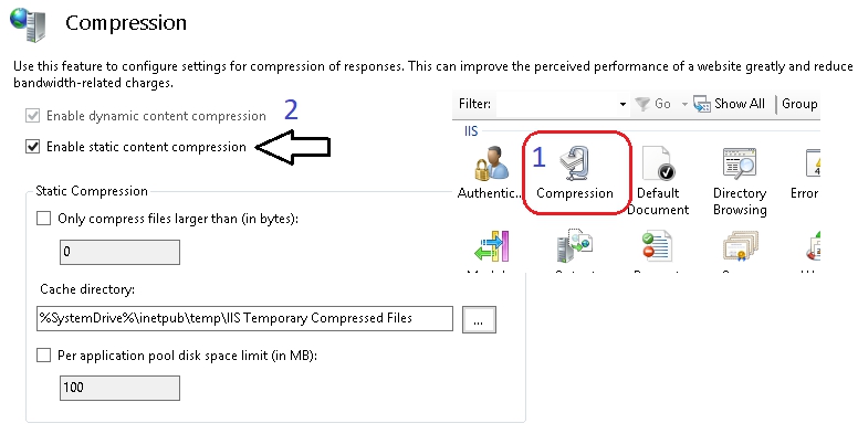IIS Manager compression options