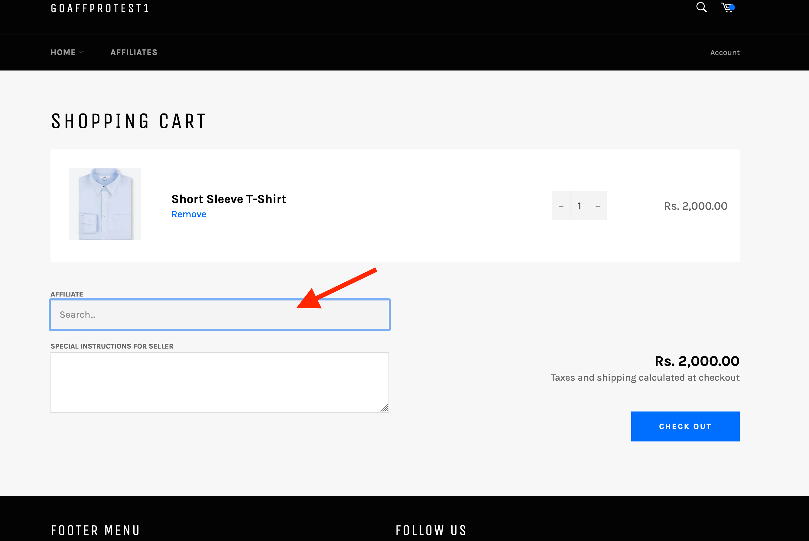 On shopping cart page