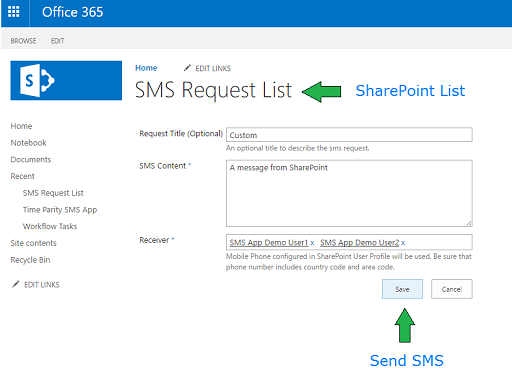 Sending SMS from SharePoint Online / SharePoint 2016.