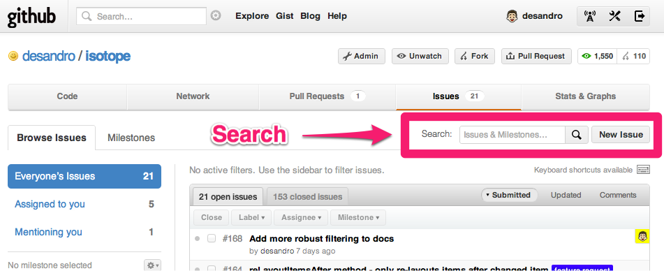 GitHub issues search