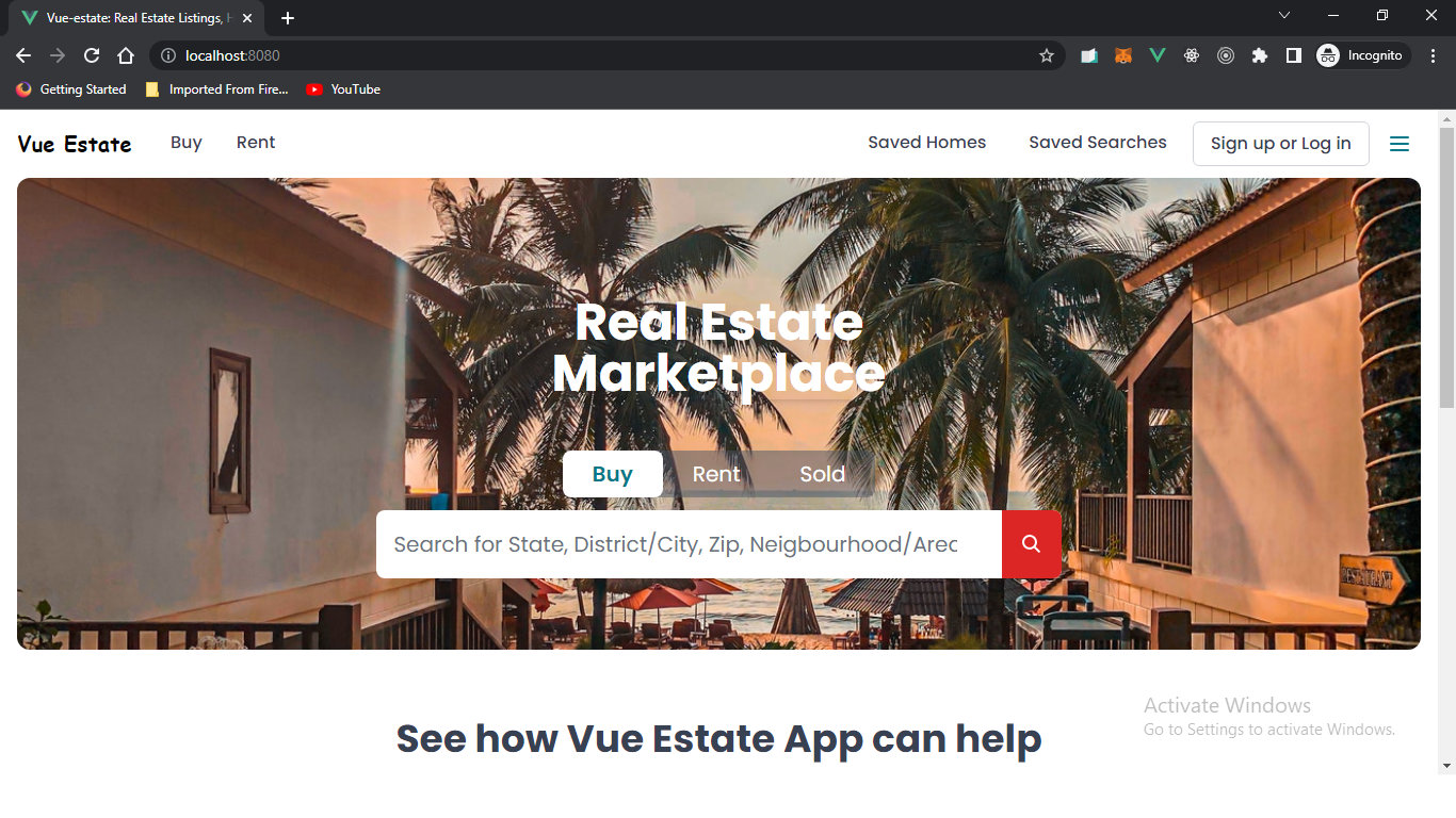 Vue Estate Home page