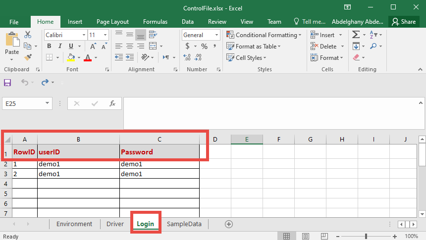 Sample Login Data Sheet