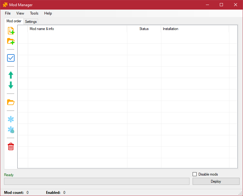 Screenshot of mod manager