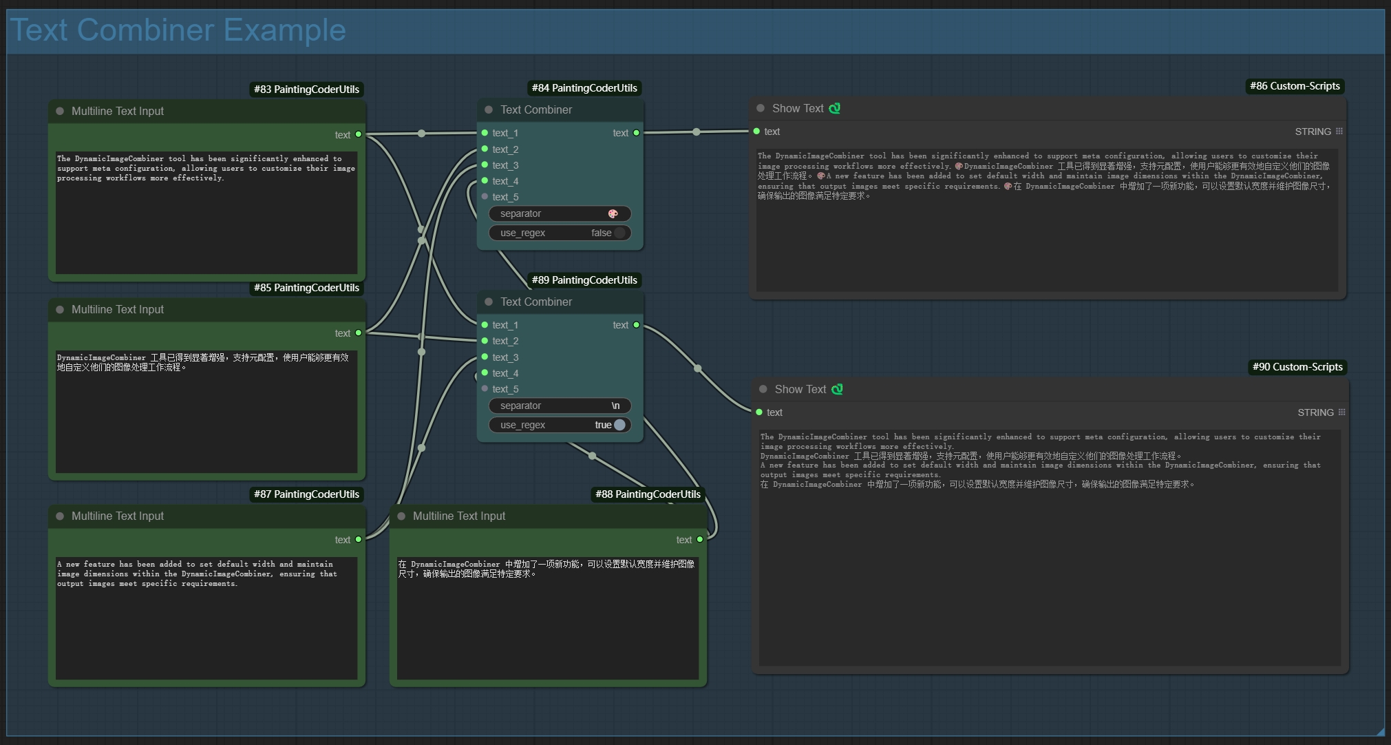 Added Text Combiner node for combining multiple text inputs into a single output.