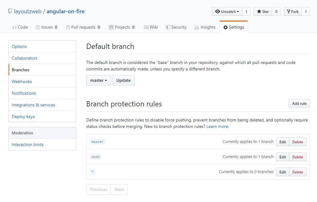 Github Branch Settings Page