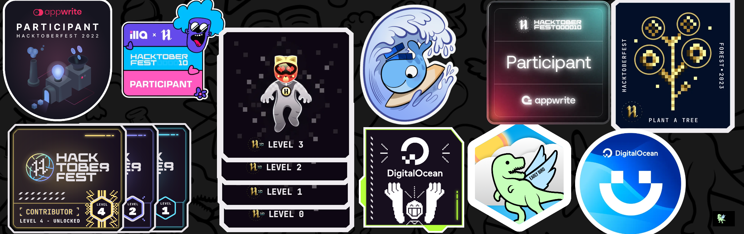 An image of @yeahdev's Holopin badges, which is a link to view their full Holopin profile