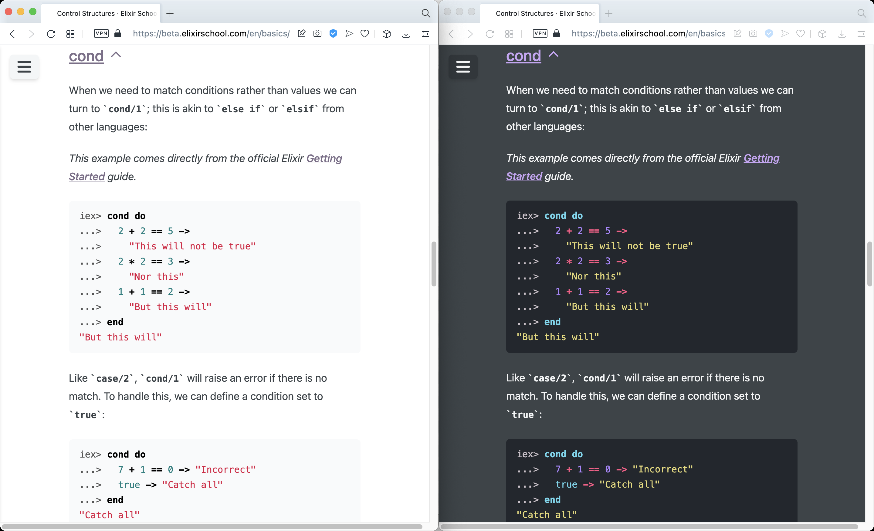 Light and Dark modes on Elixir School