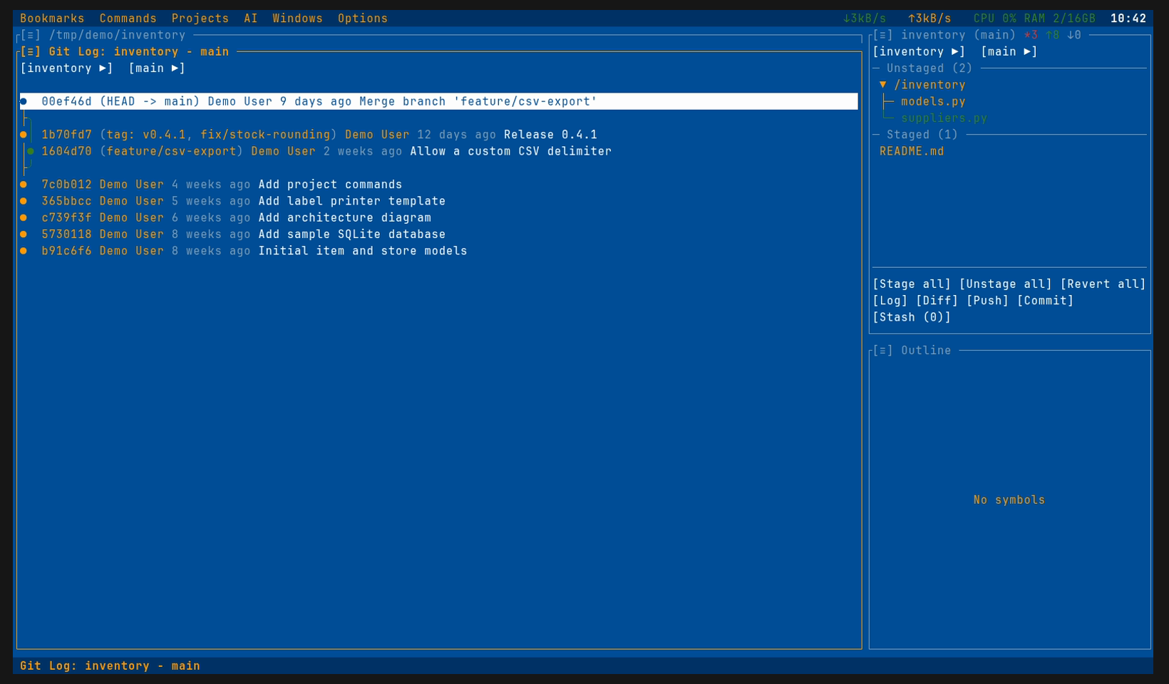 Git log with the commit graph