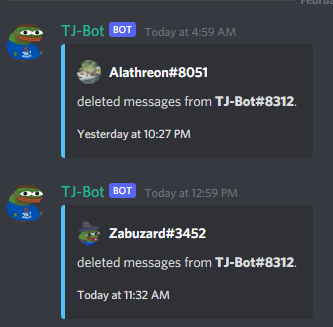 message deletion against bot entry