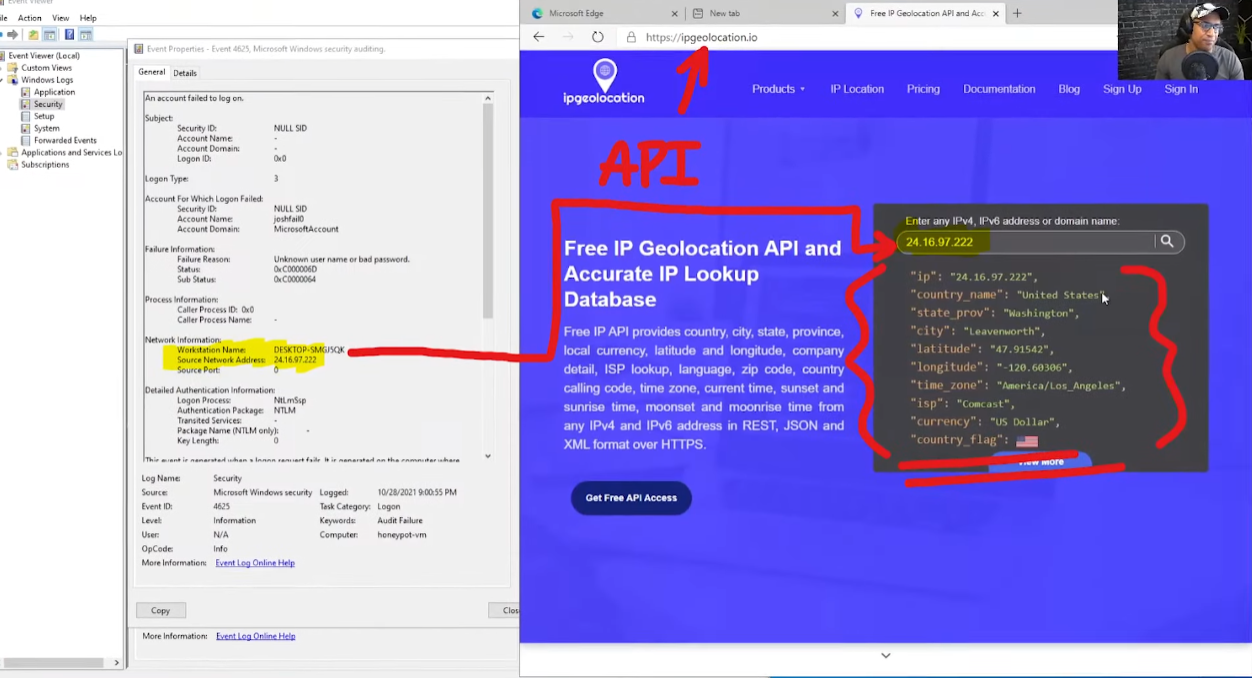 RDP event fail logs to iP Geographic information