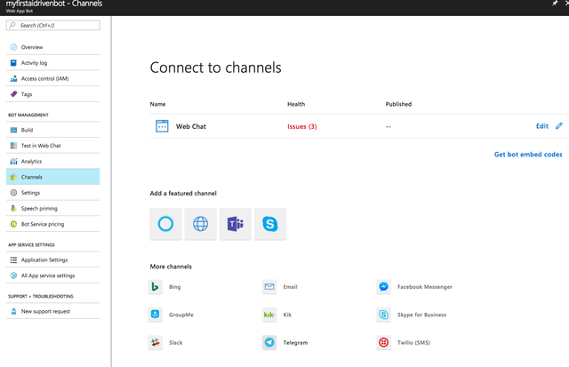 Bot Connector Azure Portal