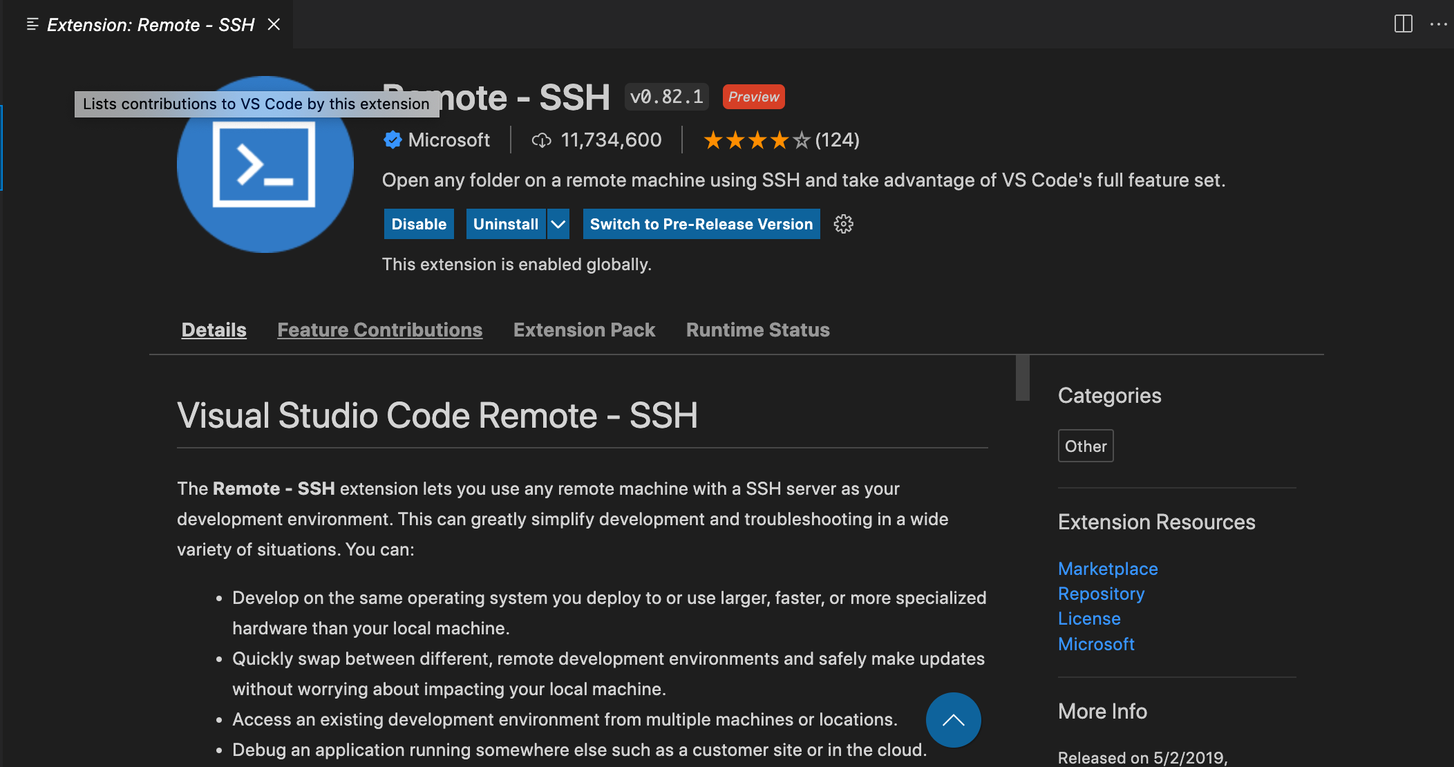 VS Code extensions - Remote - Details