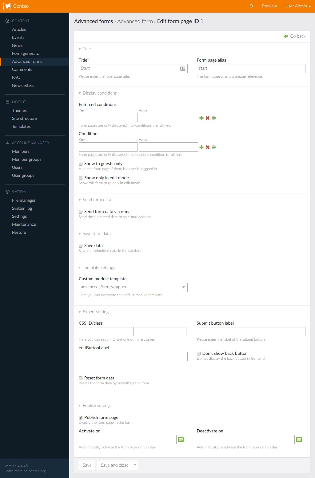 Admin View: Advanced form page edit mask