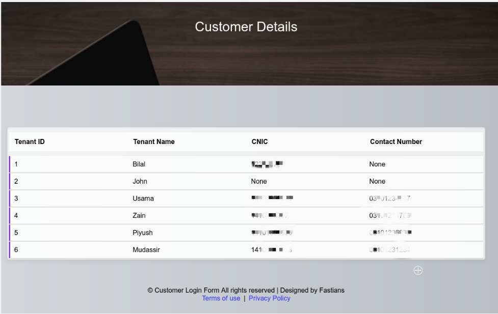 Customer Details Page