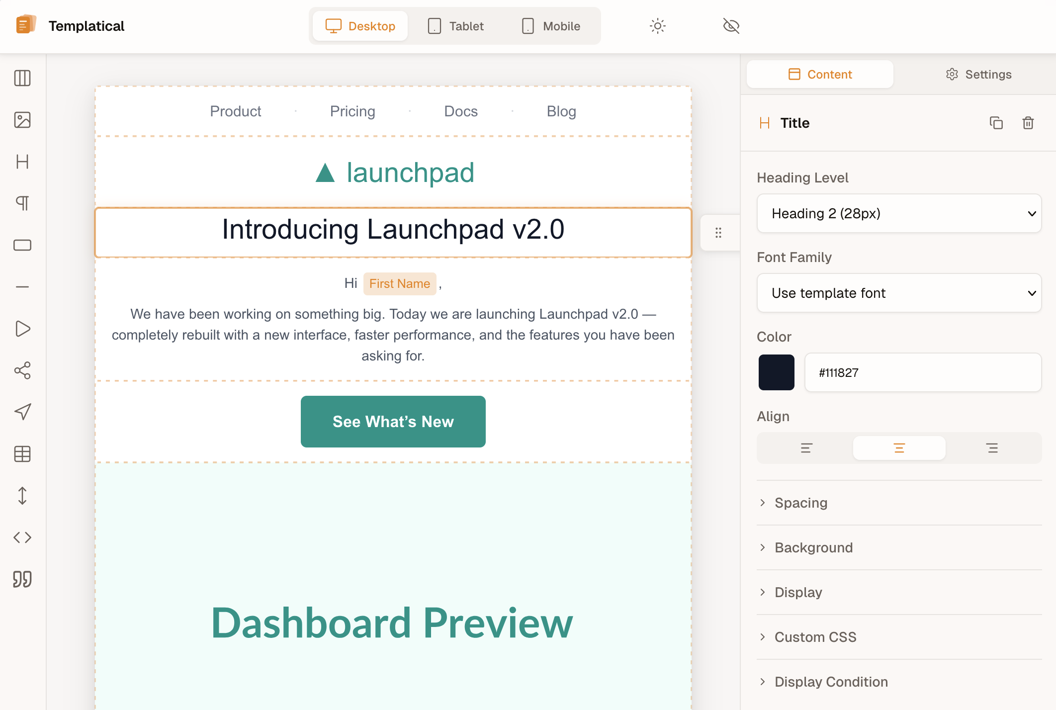 Templatical editor preview