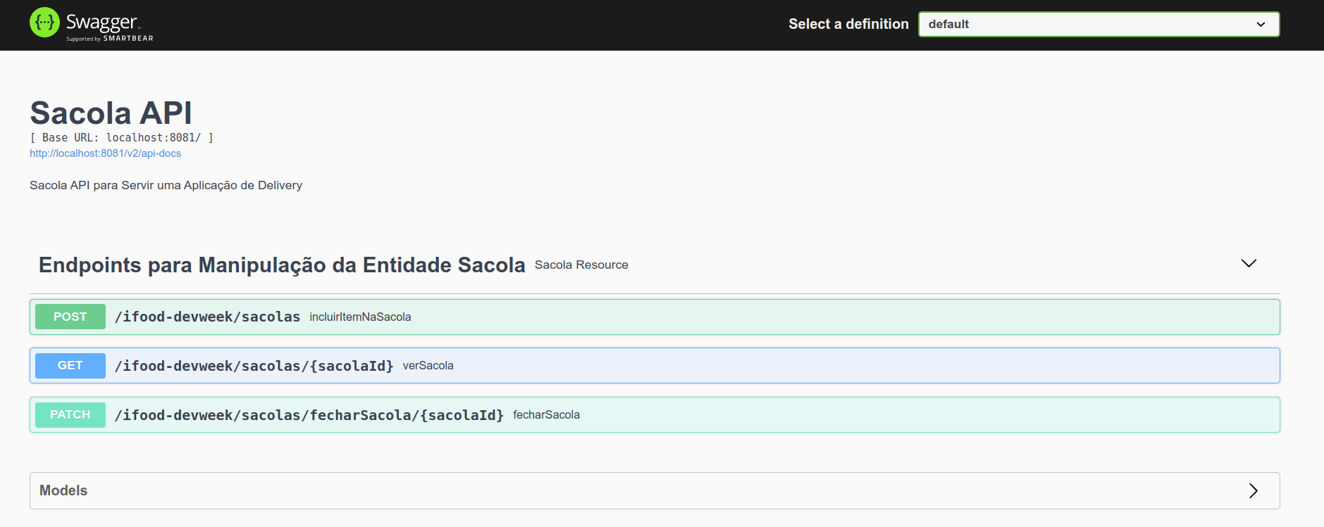 Sacola API Swagger UI
