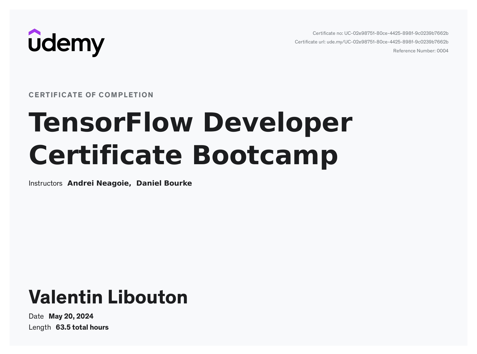 My Udemy Certificate