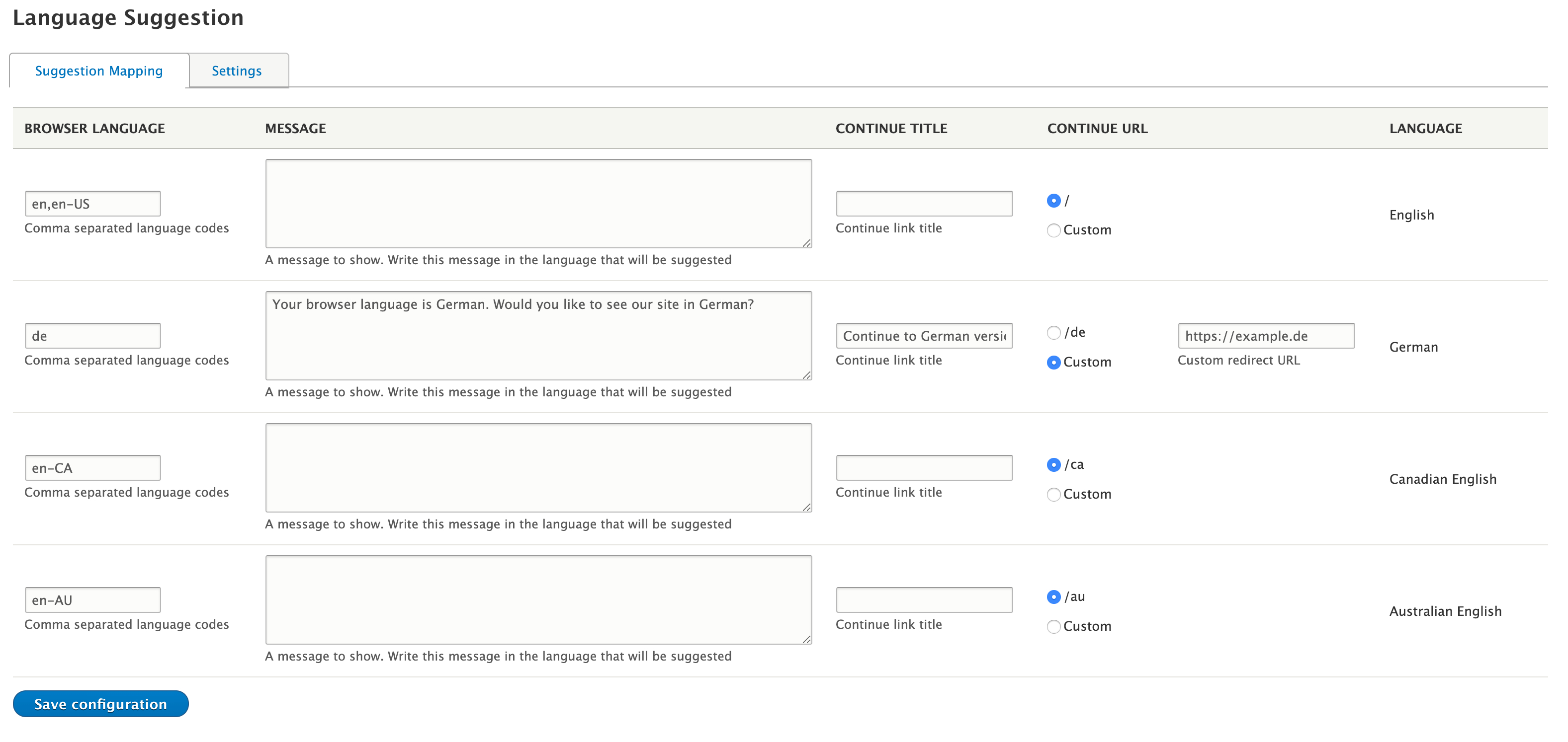 Language Suggestion Drupal 8 module