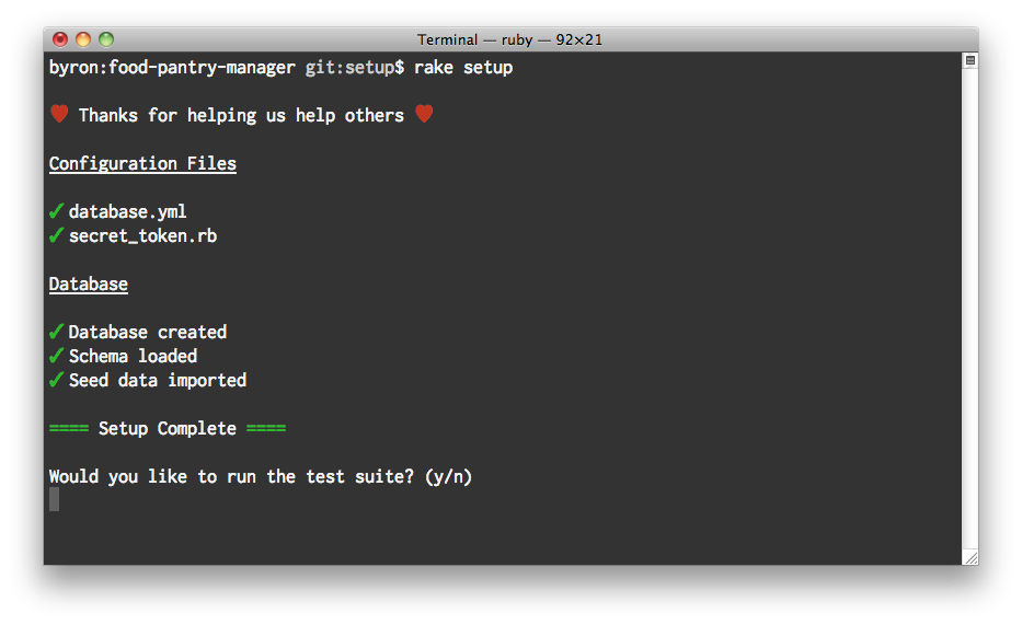 rake setup in action