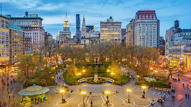 Union Square in lower Manhattan at twilight, New York (© Sean Pavone/Getty Images)