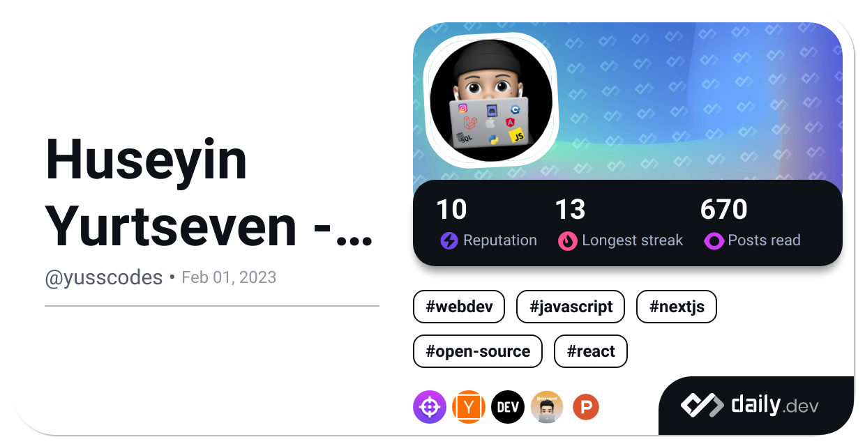 Huseyin Yurtseven - yusscodes's Dev Card